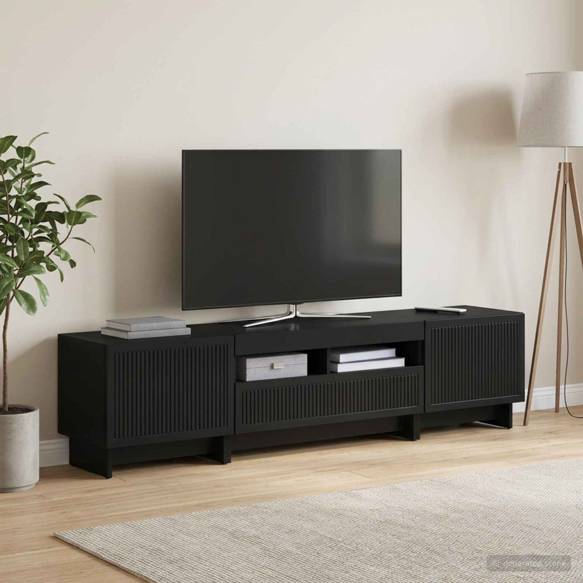 5-delt LED TV-skab Sort Konstrueret tr