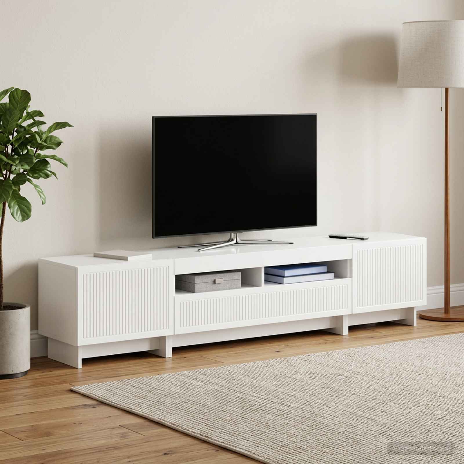 vidaXL 5-delt LED TV-skab Hvid højglans Konstrueret træ