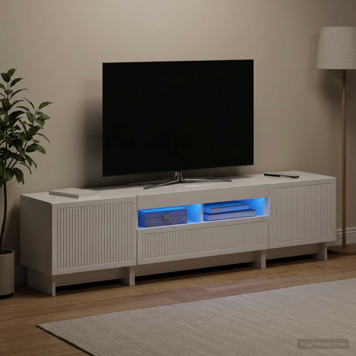 vidaXL 5-delt LED TV-skab Hvid højglans Konstrueret træ