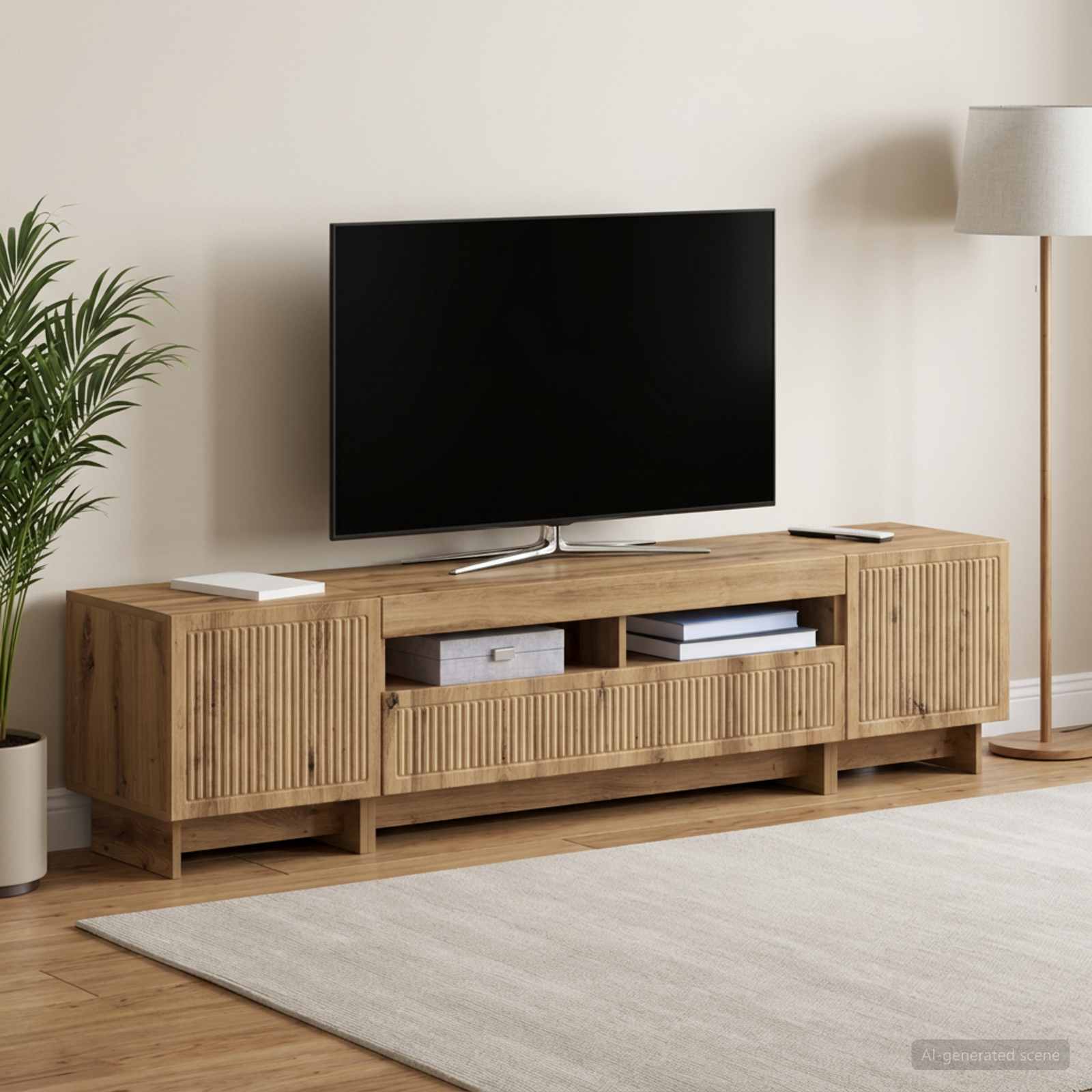 5-delt TV-skab med LED i artisan-eg - konstrueret træ