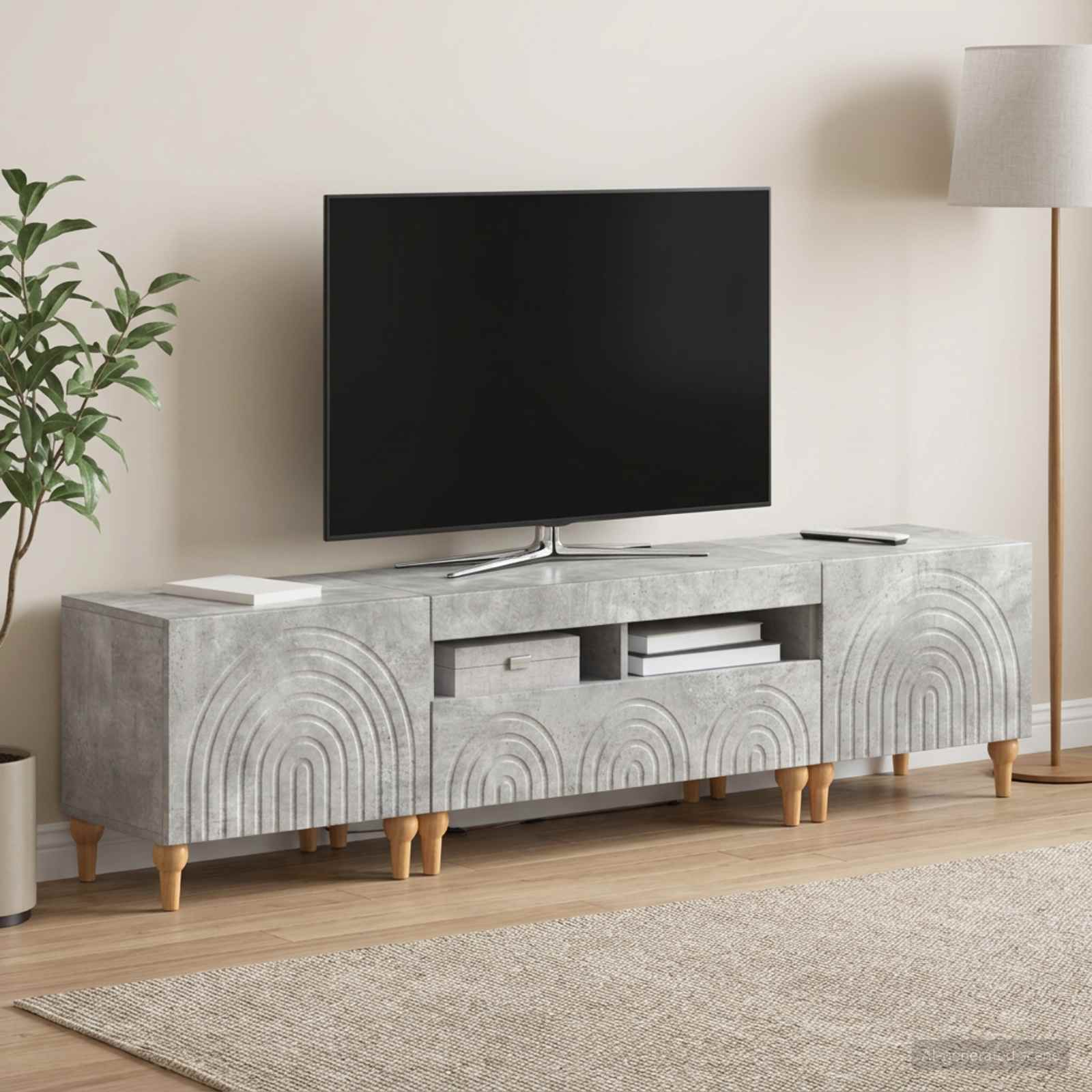 3-delt LED TV Skab Betongr Konstrueret tr
