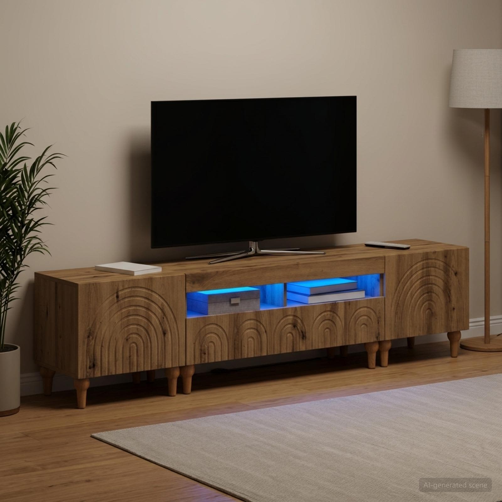 3-delt TV-bord med LED i artisan-eg af konstrueret træ