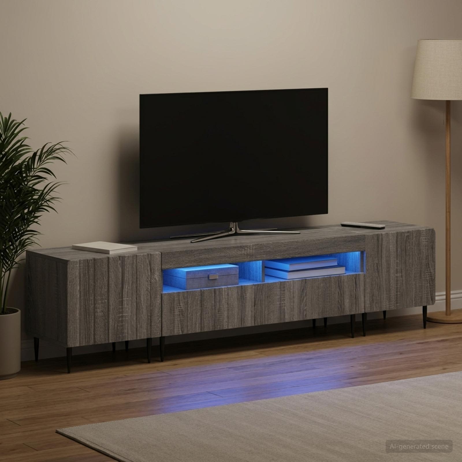5-delt LED TV-skab i grå sonoma - TV-bord med opbevaring