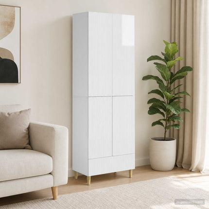 Skab Sæt 2 pcs Hvid højglans 66 x 34,5 x 95 cm Konstrueret træ