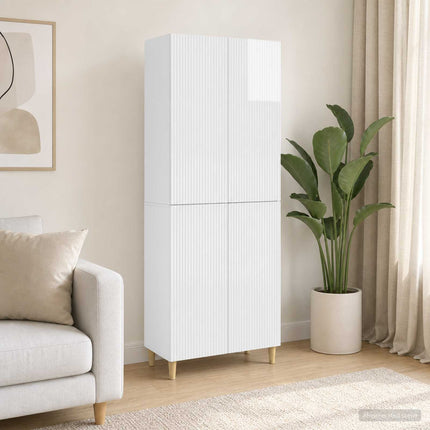 Skab Sæt 2 pcs Hvid højglans 66 x 34,5 x 90 cm Konstrueret træ