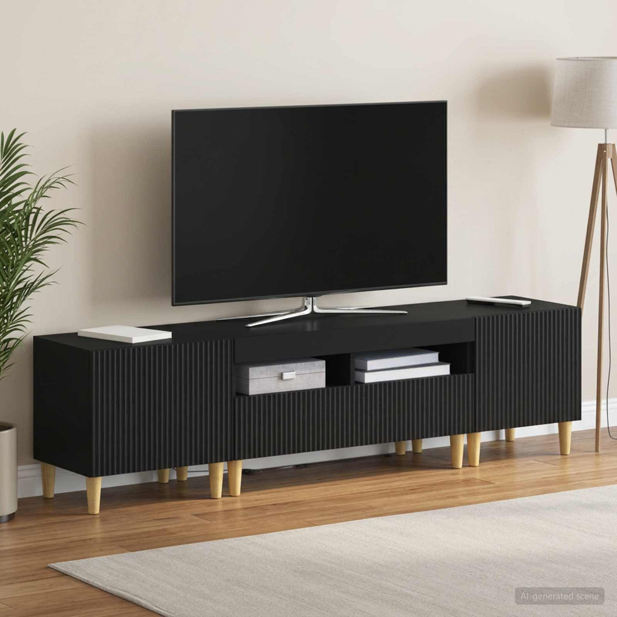 vidaXL 3-delt LED TV Skab ARNHEM 3 stk. Sort Konstrueret træ