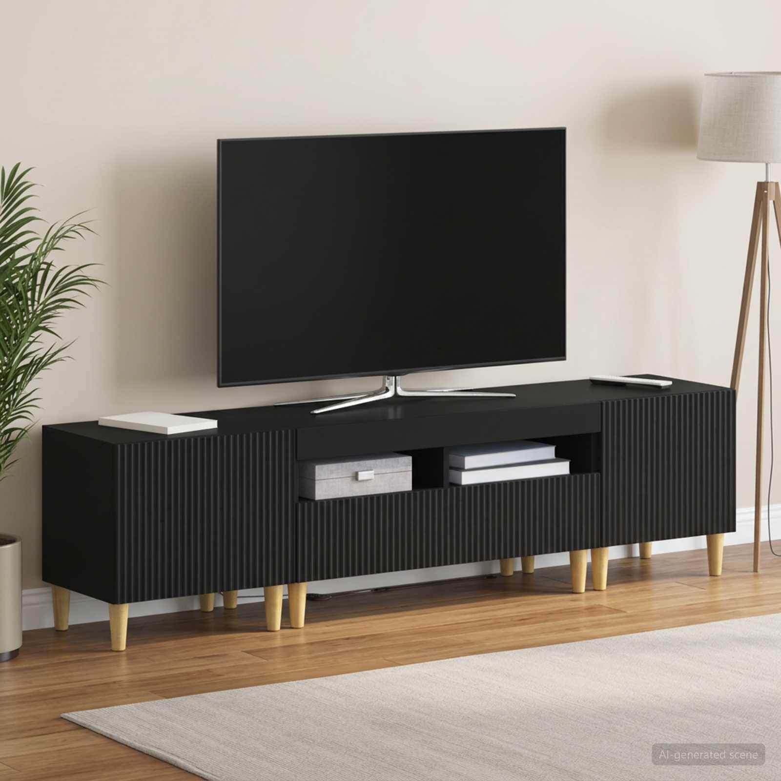 vidaXL 3-delt LED TV Skab ARNHEM 3 stk. Sort Konstrueret træ