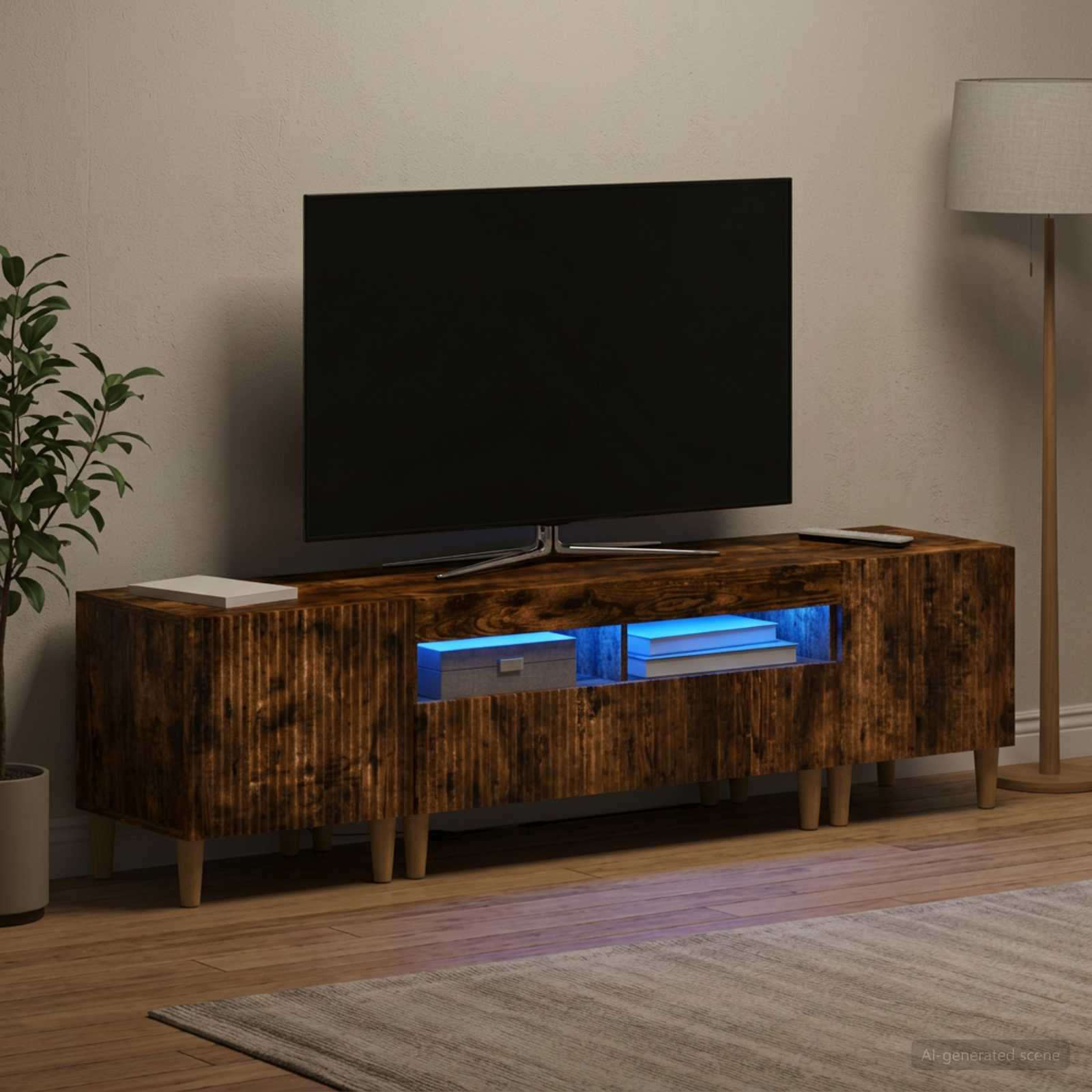 5-delt LED TV-skab i røget eg - TV-bord med opbevaring i konstrueret træ