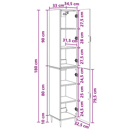 Skab Sæt 2 pcs Grå Sonoma 33 x 34,5 x 89,5 cm Konstrueret træ
