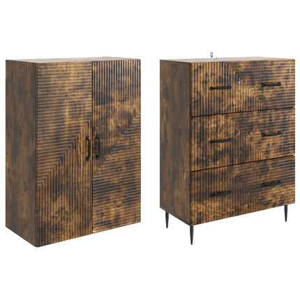 Skab Sæt 2 pcs Røget eg 66 x 34,5 x 90 cm Konstrueret træ