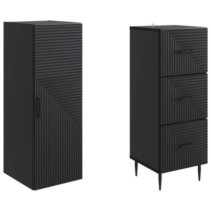 Skab Sæt 2 pcs Sort 33 x 34,5 x 90 cm Konstrueret træ