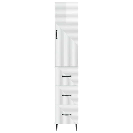 Skab Sæt 2 pcs Hvid højglans 33 x 34,5 x 90 cm Konstrueret træ