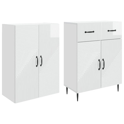 Skab Sæt 2 pcs Hvid højglans 66 x 34,5 x 89,5 cm
