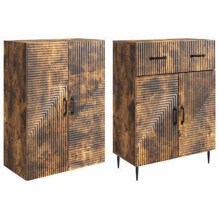 Skab Sæt 2 pcs Røget eg 66 x 34,5 x 89,5 cm Konstrueret træ