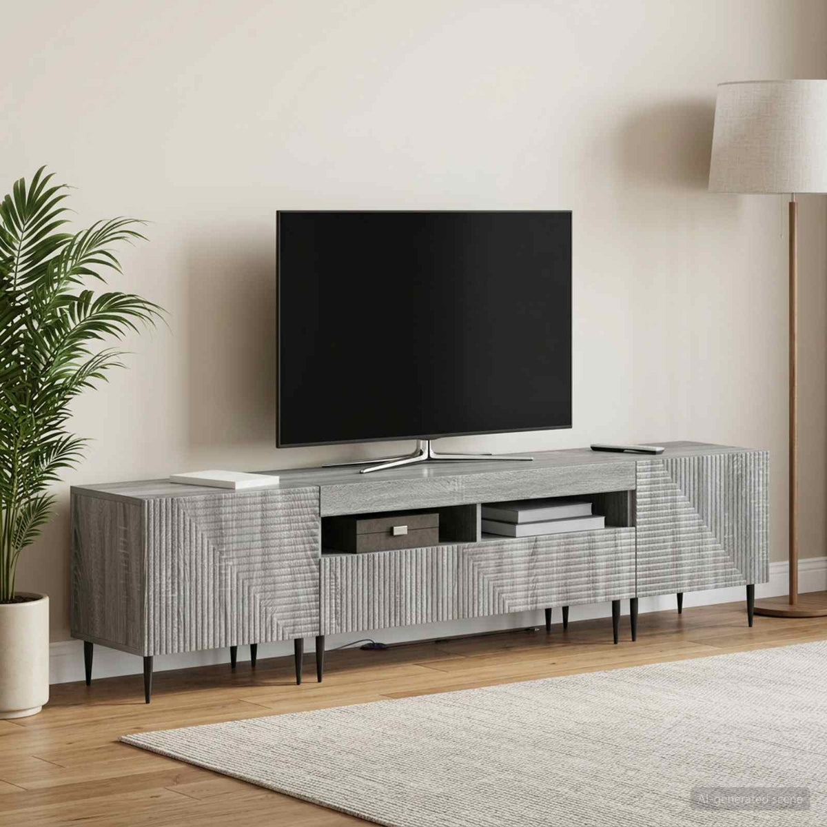 3-delt LED TV Skab Gr Sonoma Konstrueret tr