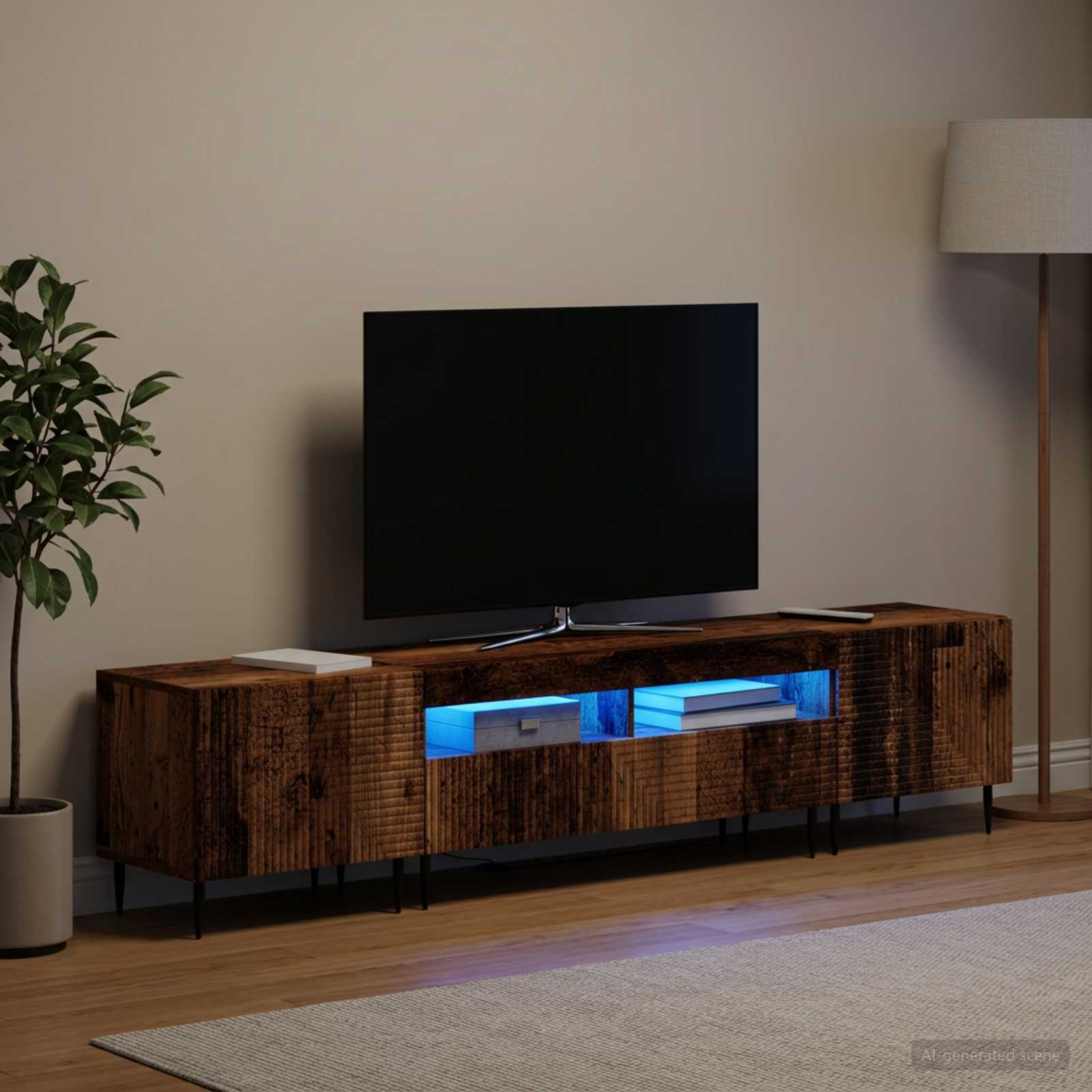 3-delt LED TV-bord i gammelt træ-look af konstrueret træ