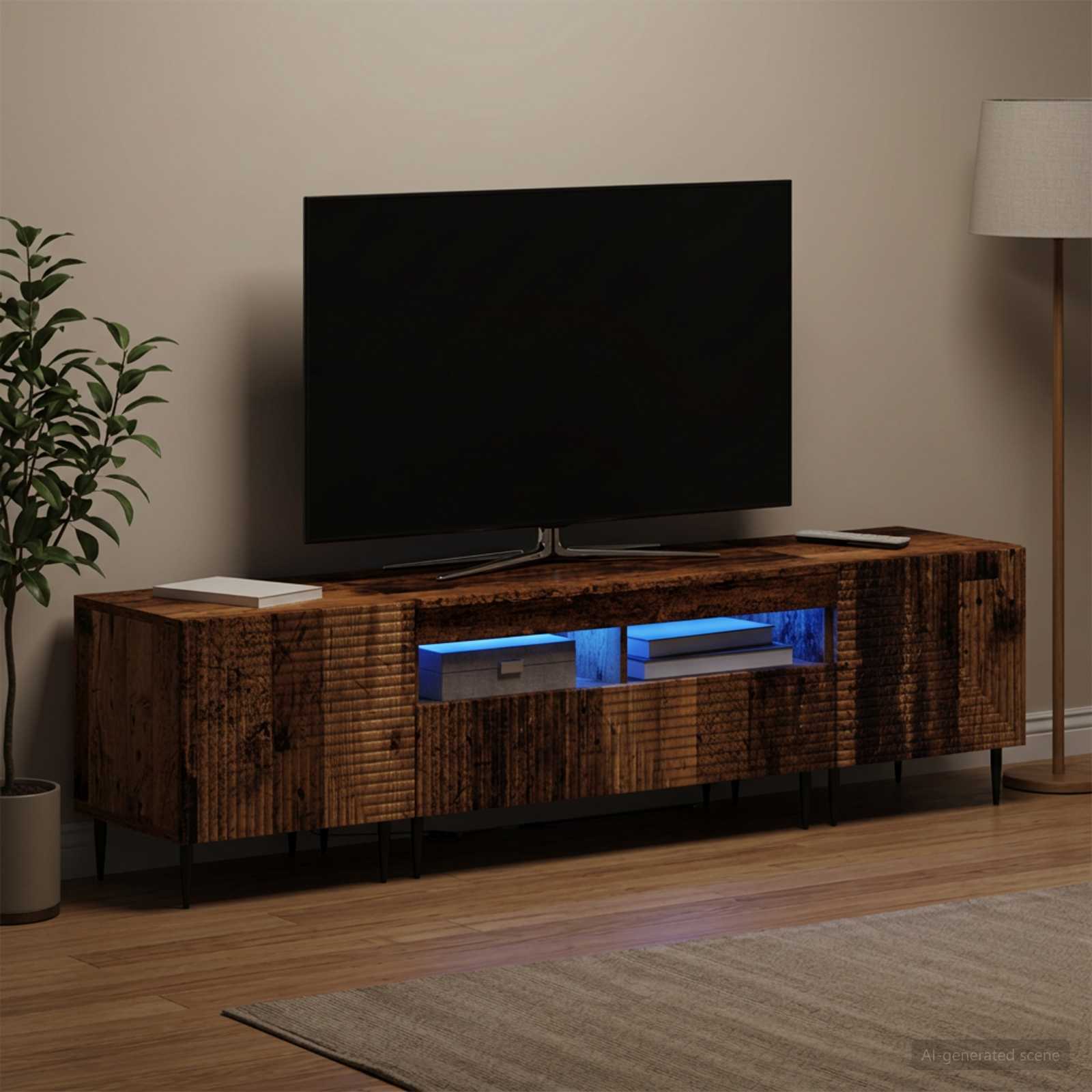 3-delt LED TV-bord i gammelt træ-look af konstrueret træ