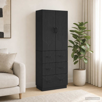 Skab Sæt 2 pcs Sort 66 x 34,5 x 87 cm Konstrueret træ