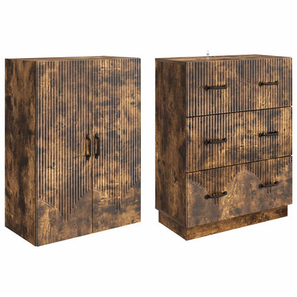 Skab Sæt 2 pcs Røget eg 66 x 34,5 x 87 cm Konstrueret træ