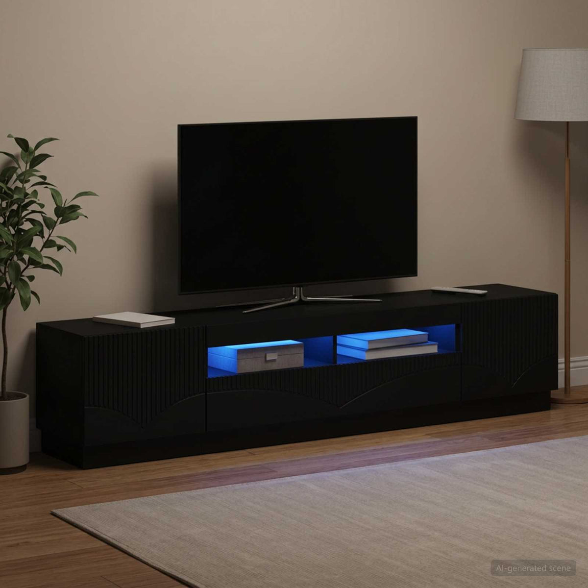 5-delt LED TV-skab Sort Konstrueret tr