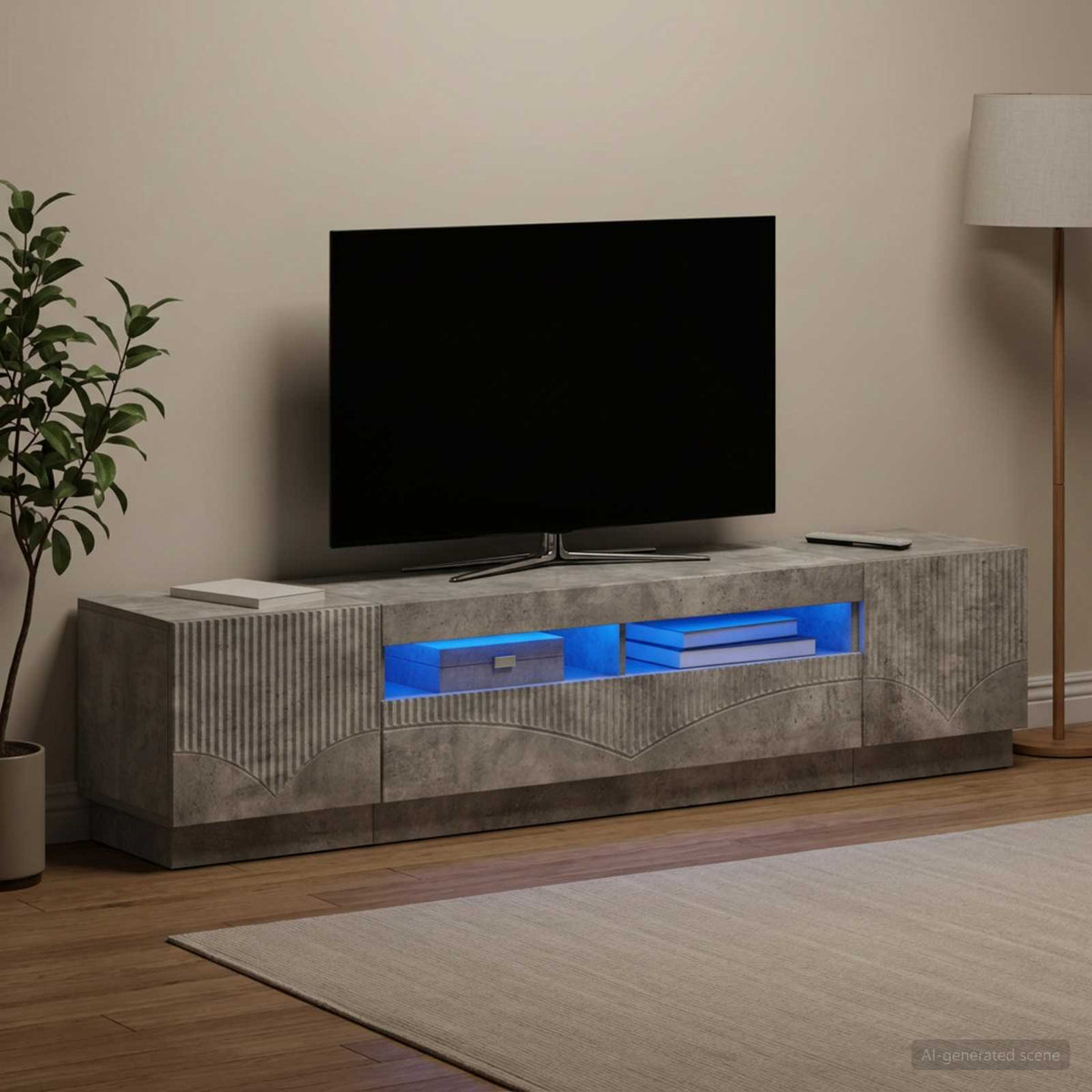 5-delt LED TV-skab Betongr Konstrueret tr