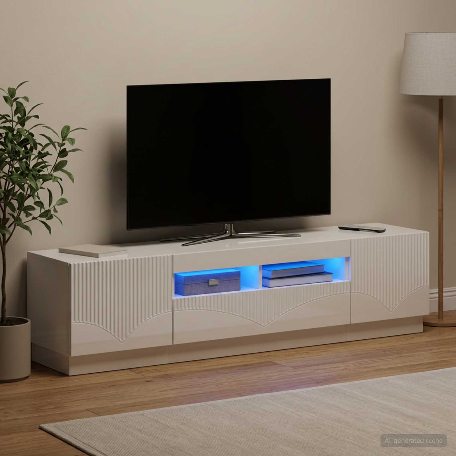 5-delt LED TV-skab Hvid hjglans Konstrueret tr