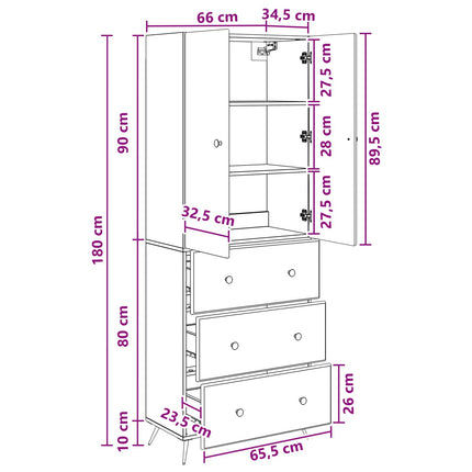 Skab Sæt 2 stk. 66 x 34,5 x 90 cm Konstrueret træ Røget eg