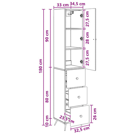 Skab Sæt 2 pcs Røget eg 34,5 x 34,5 x 90 cm Konstrueret træ