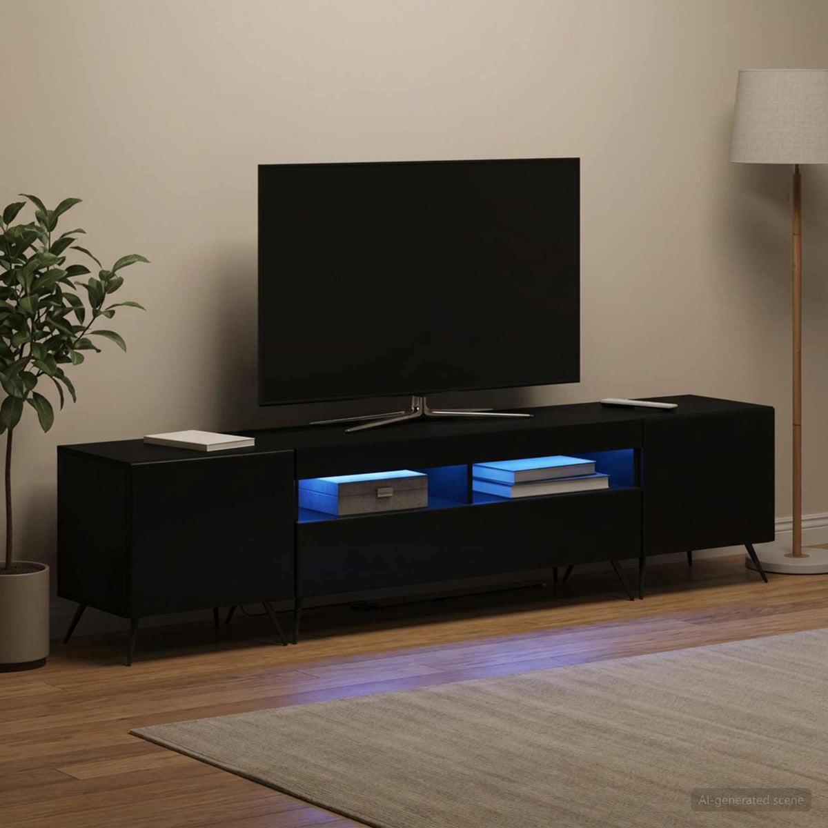 5-delt LED TV-skab Sort Konstrueret tr