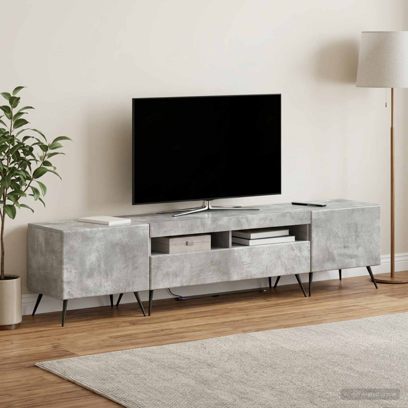 5-delt LED TV-skab Betongr Konstrueret tr