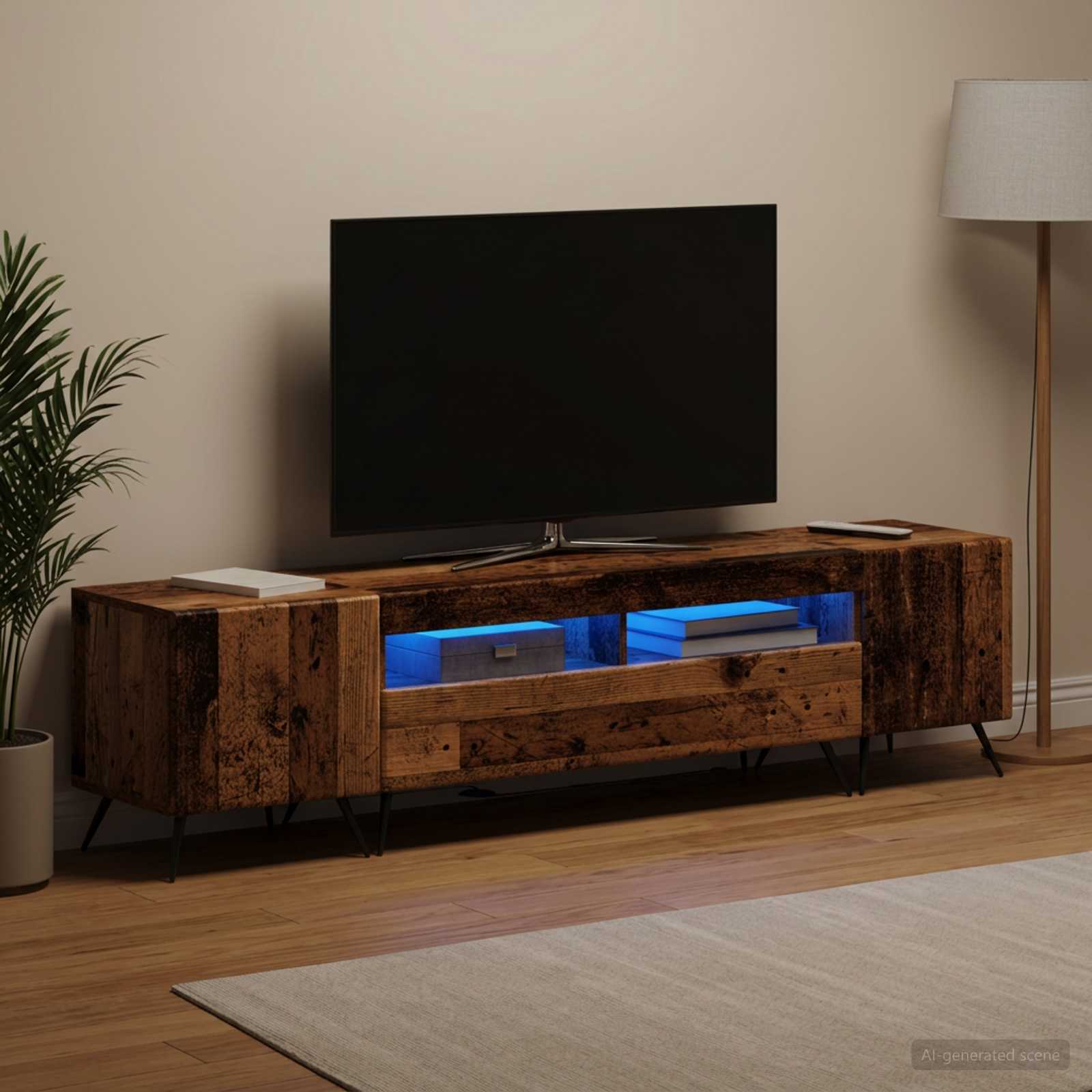 5-delt LED TV-skab Gammelt tr Konstrueret tr