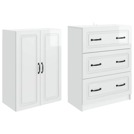 Skab Sæt 2 pcs Hvid højglans 66 x 34,5 x 87 cm Konstrueret træ