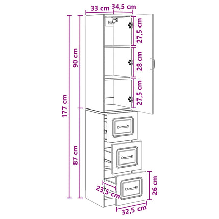 Skab Sæt 2 pcs Røget eg 33 x 34,5 x 87 cm Konstrueret træ