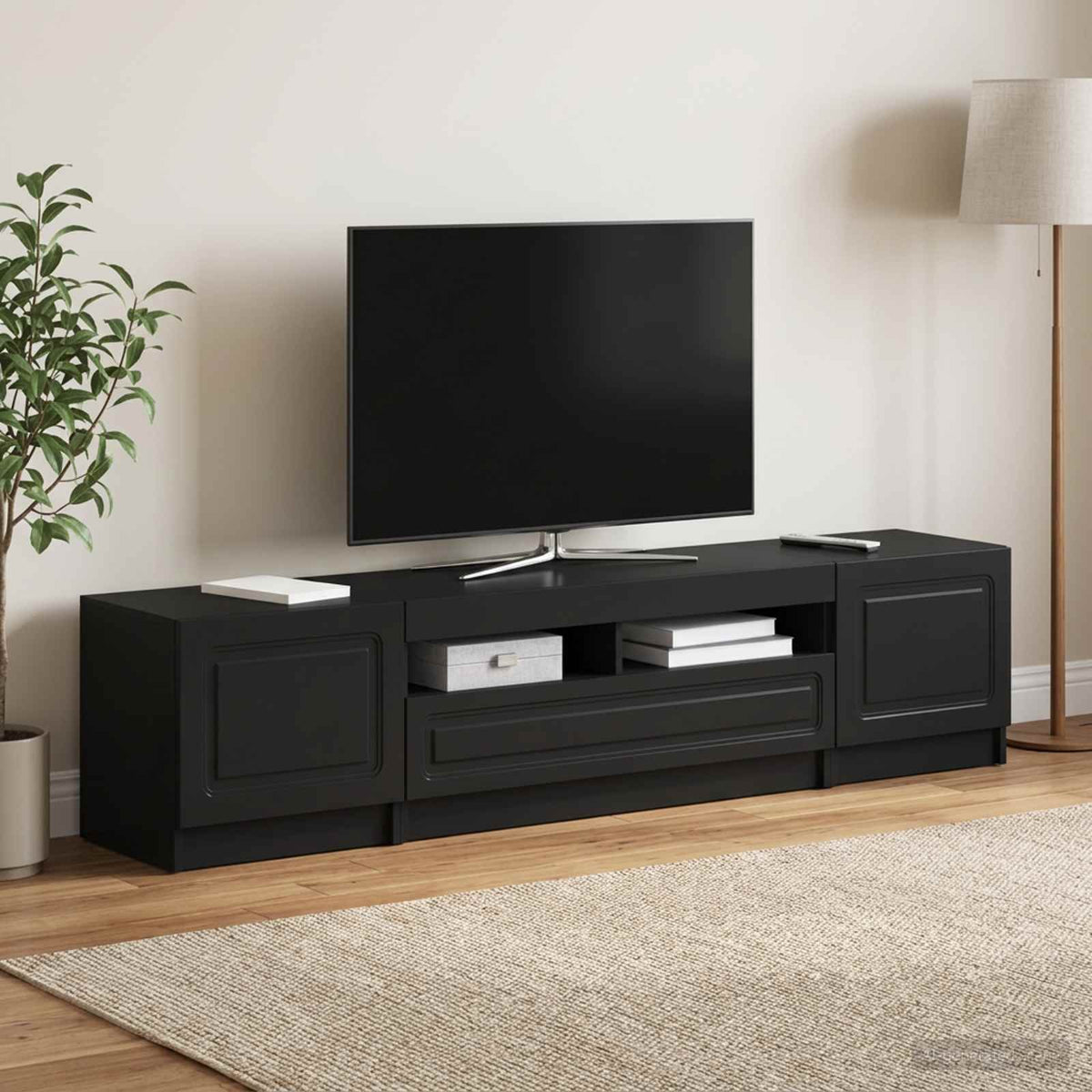 5-delt LED TV-skab Sort Konstrueret tr