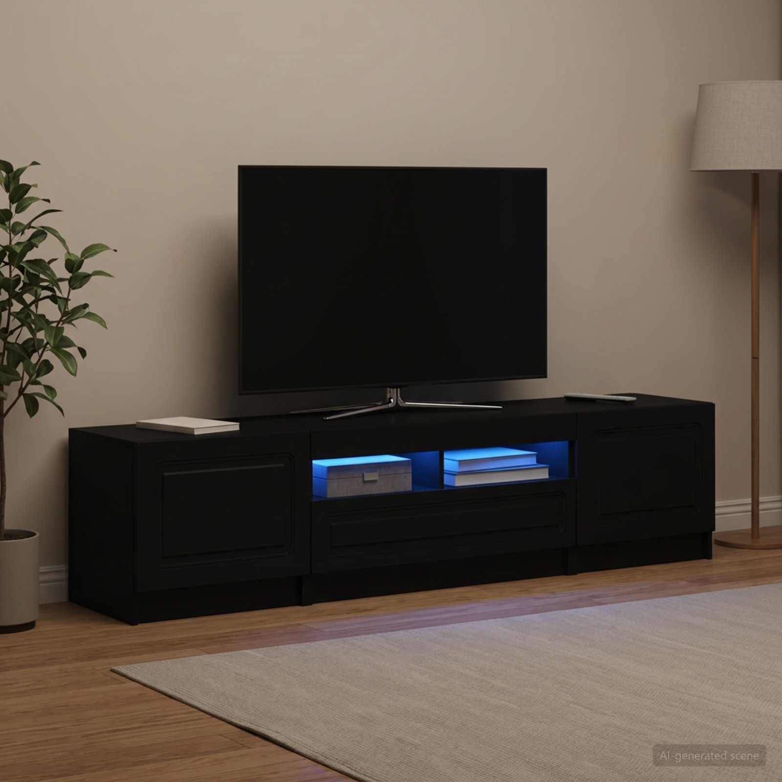 5-delt LED TV-skab Sort Konstrueret tr