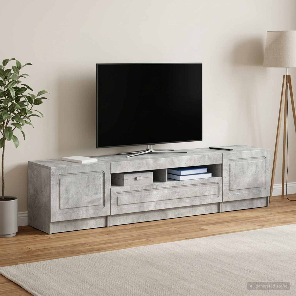 5-delt LED TV-skab Betongr Konstrueret tr
