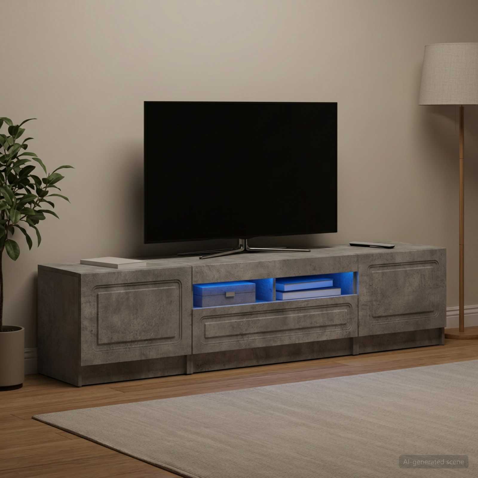 5-delt LED TV-skab Betongr Konstrueret tr