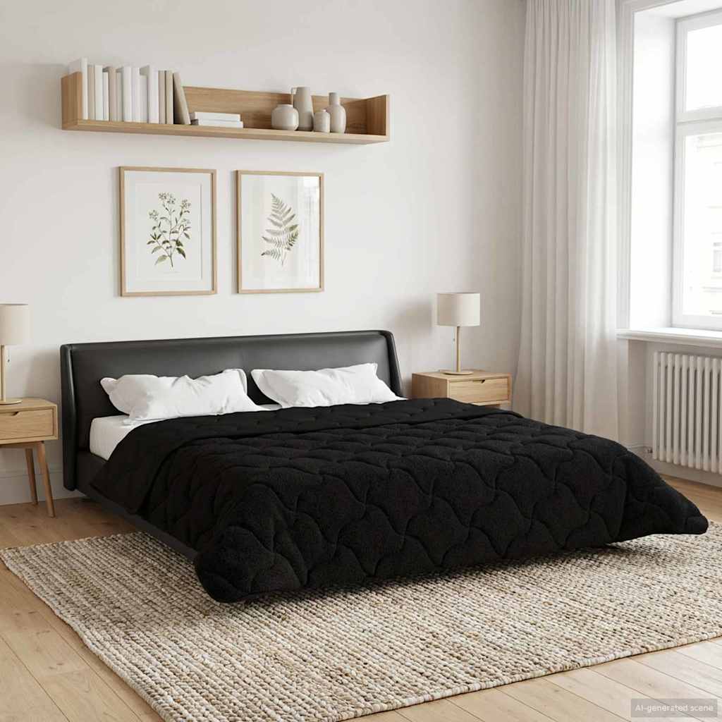 Sommer dyne Sort 200 x 240 cm Mikrofiber og Teddy fleece