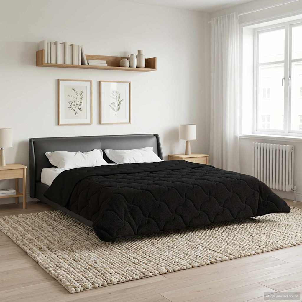Sommer dyne Sort 220 x 240 cm Mikrofiber og Teddy fleece