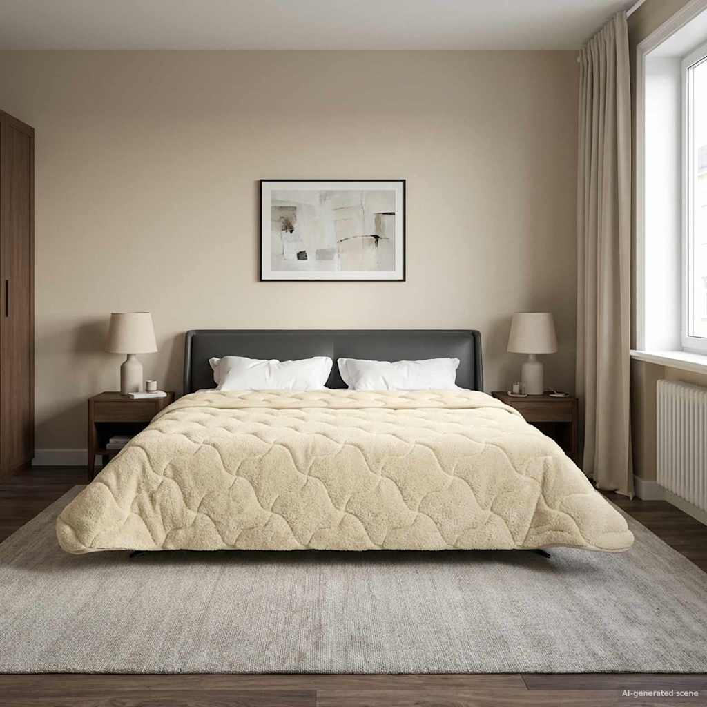 Sommer dyne Creme 220 x 260 cm Mikrofiber og Teddy fleece
