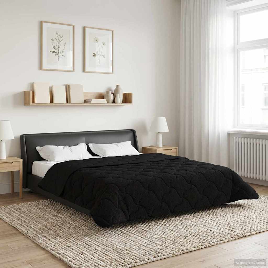 Helårs dyne Sort 200 x 220 cm Mikrofiber og Teddy fleece