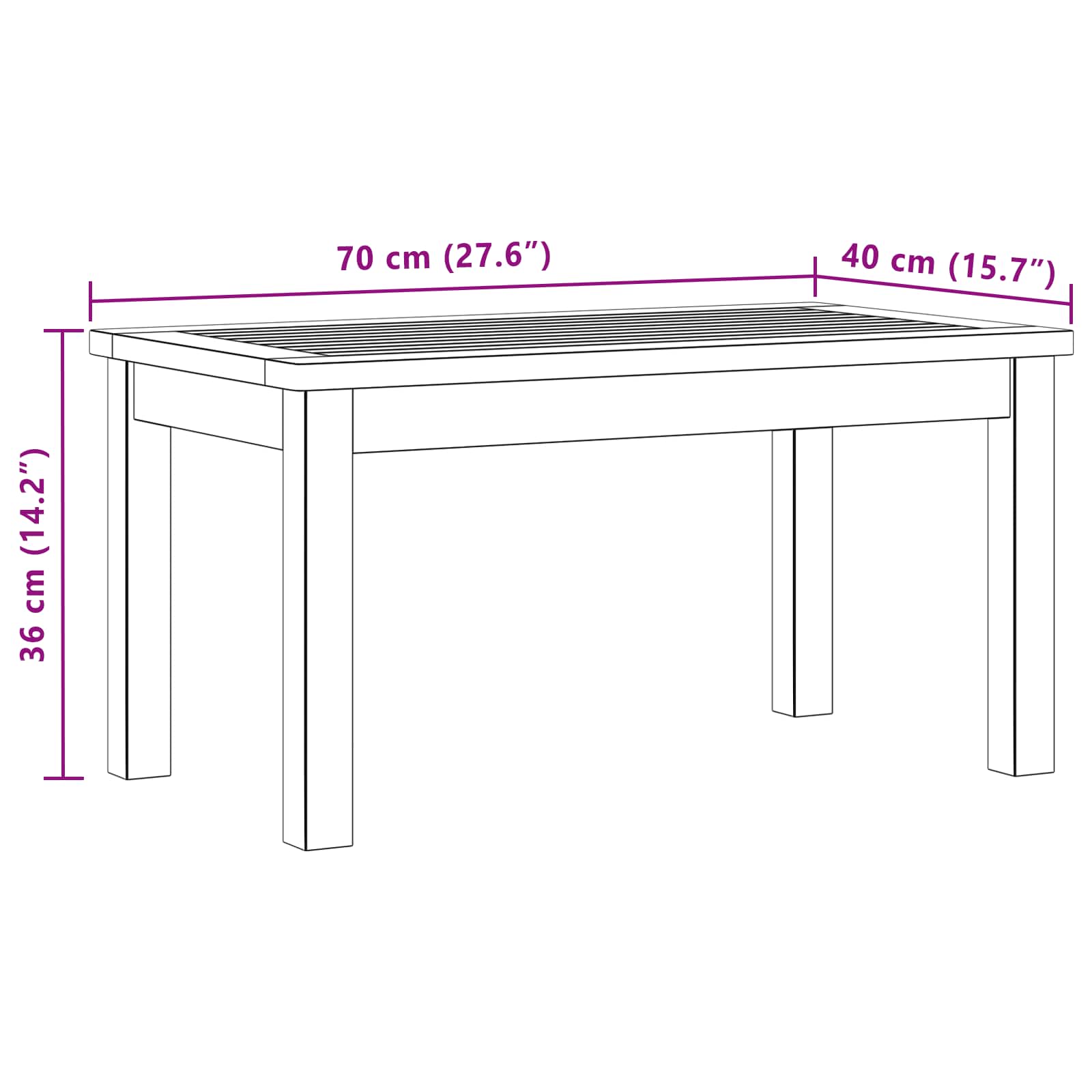 Sofabord Lys akacie 70 x 40 x 36 cm Massivt Akacietræ