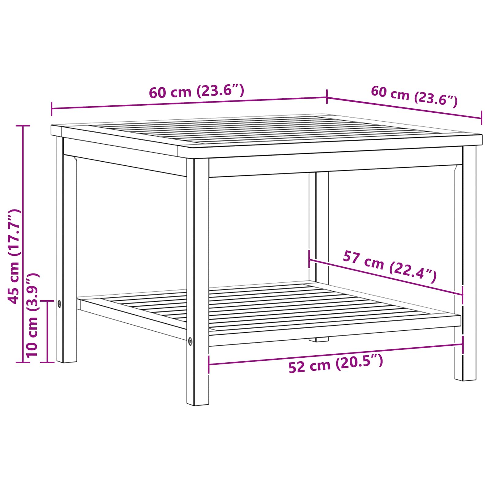 Sidebord Olie Naturlig 60 x 60 x 45 cm Massivt Akacietræ
