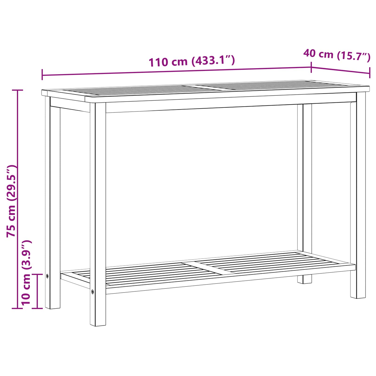 Have Konsol Bord Lys akacie 110 x 40 x 75 cm Massivt Akacietræ