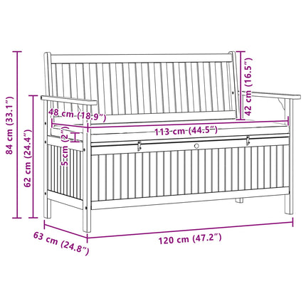 Opbevaringsbænk 2 -Seater 120 x 63 x 84 cm Massiv akacie