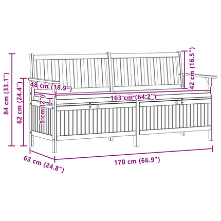 Opbevaringsbænk 2 -Seater 170 x 63 x 84 cm Massiv akacie
