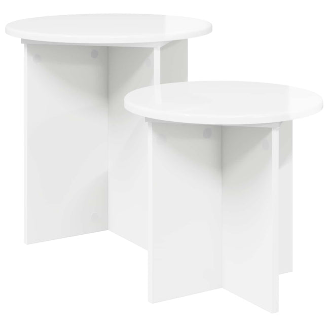 Sidebordssæt med opbevaring 2 pcs Hvid højglans Konstrueret træ