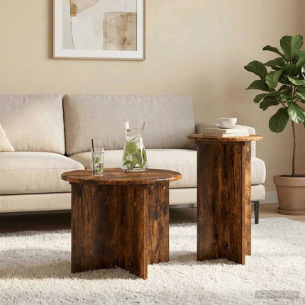 Sidebordssæt 2 stk. Røget eg Ø 45 x 35 cm Konstrueret træ