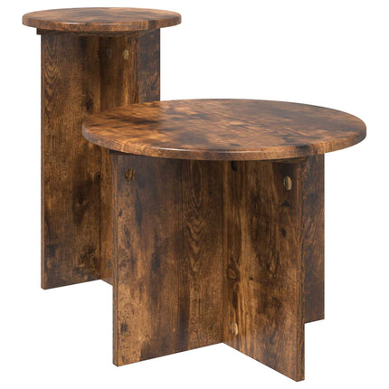 Sidebordssæt 2 stk. Røget eg Ø 45 x 35 cm Konstrueret træ