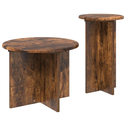 Sidebordssæt 2 stk. Røget eg Ø 45 x 35 cm Konstrueret træ